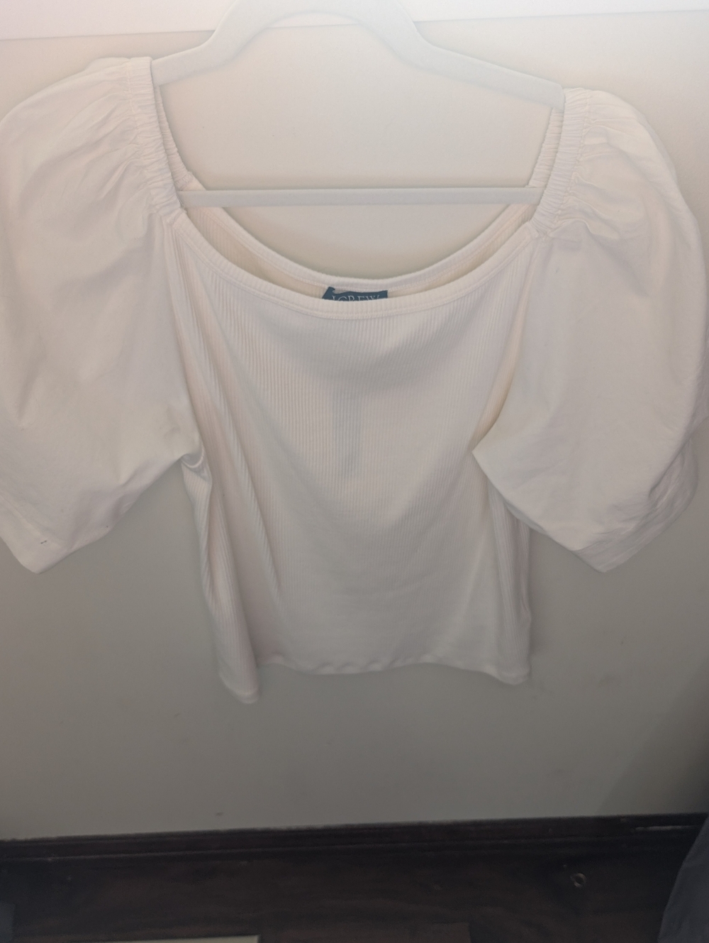 J. Crew White Puff Sleeve Ribbed Top